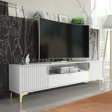 TV Stand 200cm Grooved Doors Gold Legs – Storage Drawer – LIVARO Collection