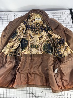 Vtg Leather Brown Oversized Batwing Bomber Jacket 80s 90s Retro