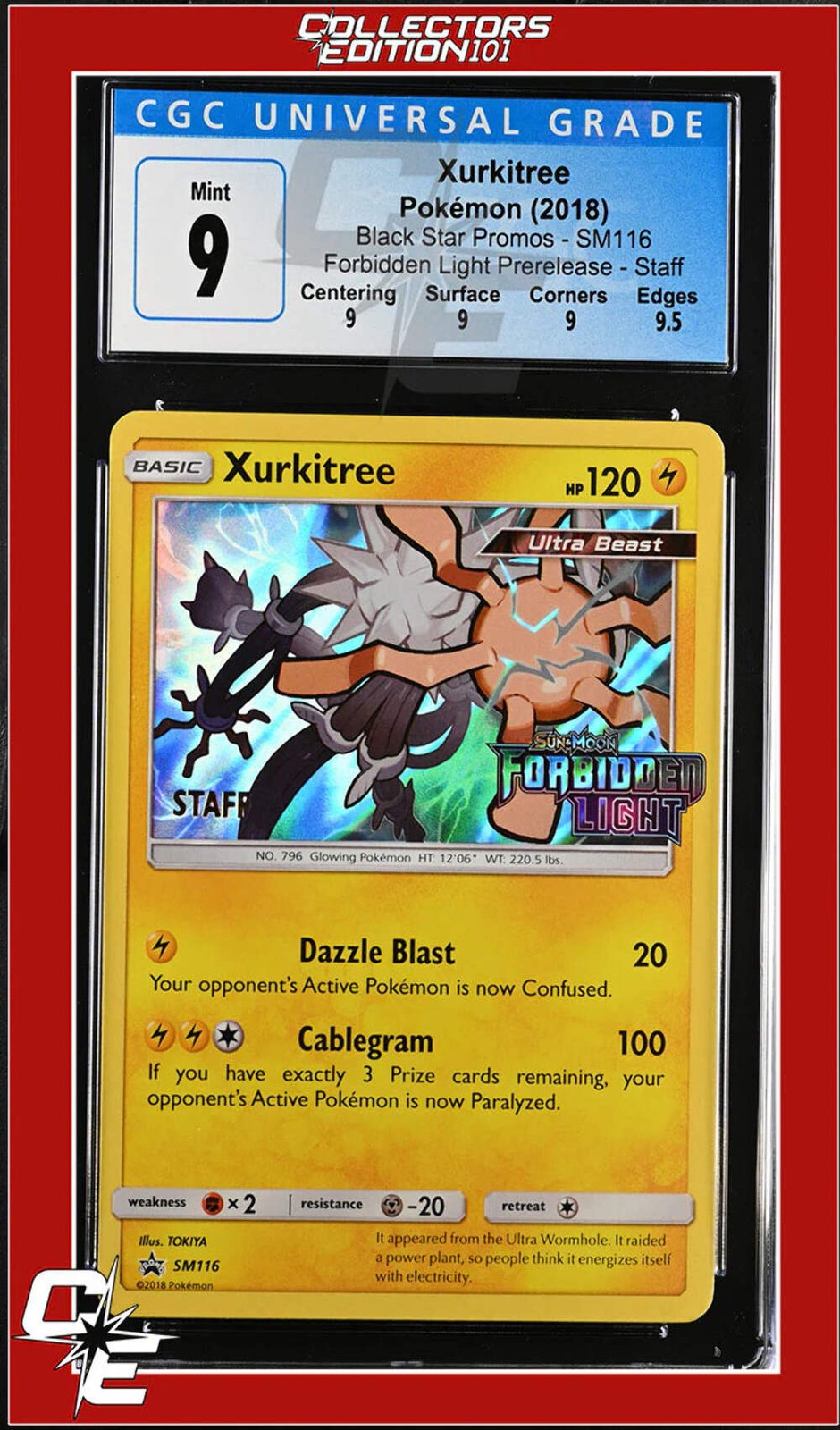 SM Black Star Promo Xurkitree SM116 Forbidden Light Prerelease STAFF CGC 9