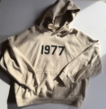 FEAR OF GOD Essentials 1977 Logo Hoodie in Beige - Men's Medium - Oversized