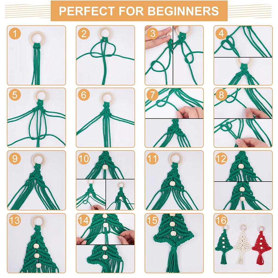 Christmas Tree Macrame DIY Kit fGT Beginners Hanging Ornaments for Holiday Decor - image 3 of 4