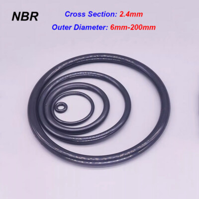 2.4mm Cross Section Black O-Ring NBR Nitrile Rubber 6mm-200mm OD Oil Seal Rings