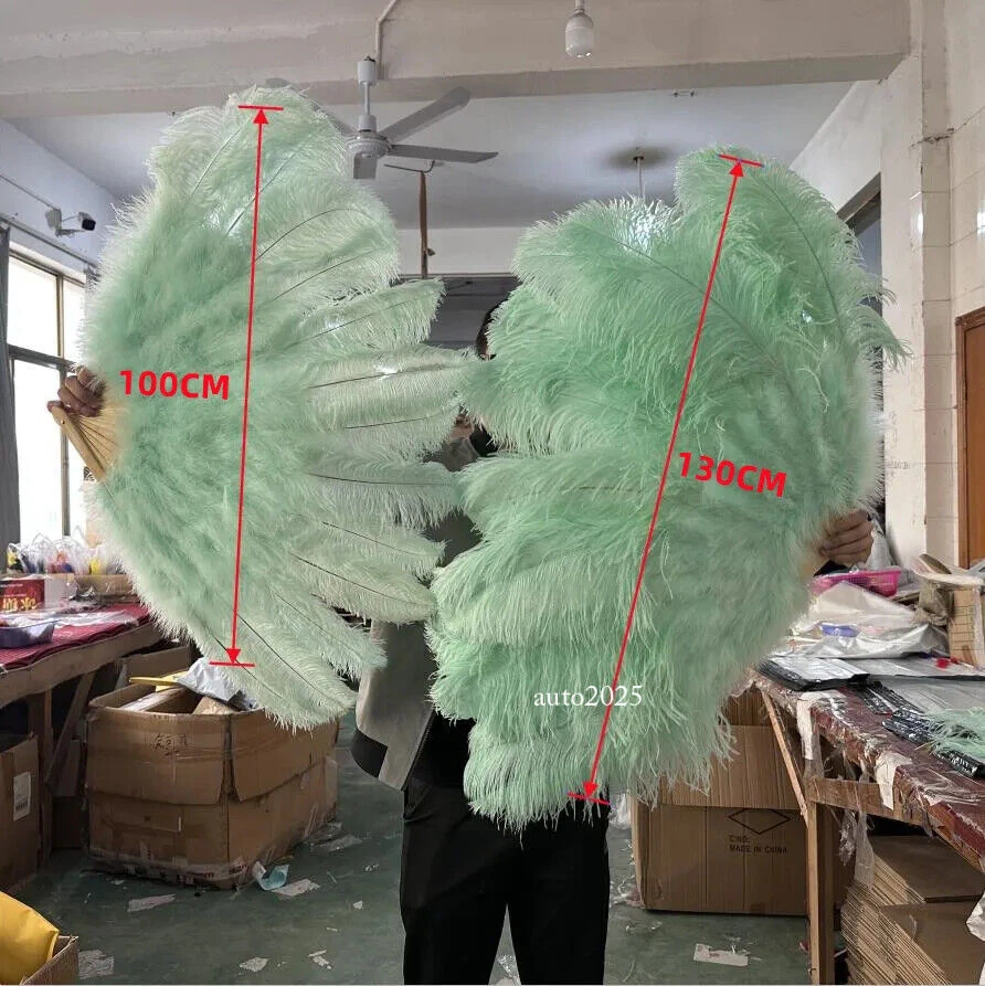 2件装天然鸵鸟手羽毛风扇用于舞者表演派对羽毛手扇 — 第 2/4 张图片