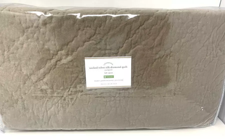 New Pottery Barn Washed Velvet Silk Diamond F Q Quilt Sandstone eBay