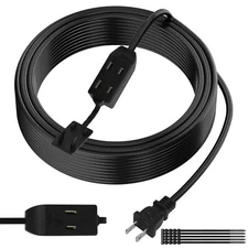 2 Prong Extension Cable 15 FT Extra Long Power Cord with 3 Outlets Flat Multi...