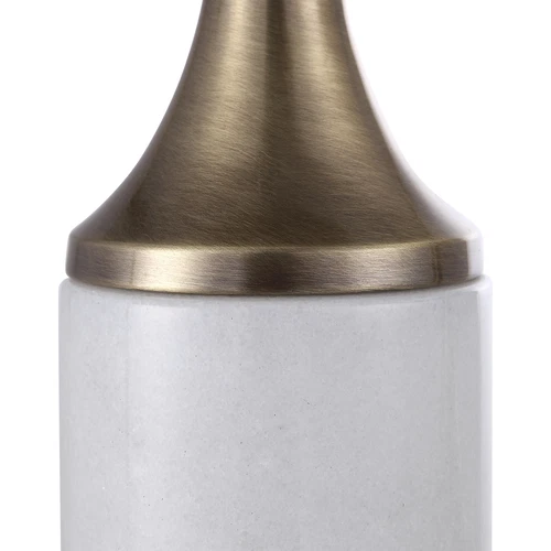 Minimalist Gold Brass White Marble Candle Holders Set 2 | Classic Pillar Column - Picture 3 of 3