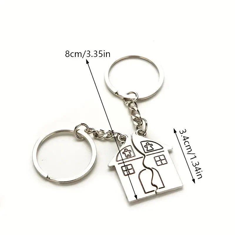 SET 2 PORTACHIAVI AD ANELLO PER COPPIE IN ACCIAIO INOSSIDABILE CASA AMORE REGALO - Immagine 2 di 4