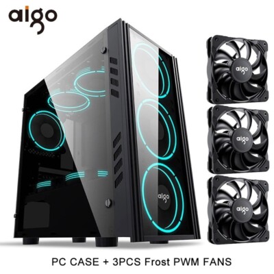 Aigo PC Gaming Case ATX Tower Computer Case with 120mm PWM/ARGB Fan Front I/O US