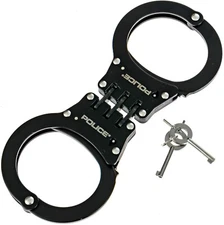 POLICE Black Steel Double Lock Handcuffs Heavy Duty Security w/ Keys & Holster