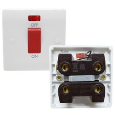 45 Amp Cooker Switch with Neon Double Pole White with Red 45A Shower Switch