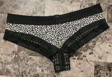 NWT VICTORIA'S SECRET LARGE WHITE BLACK LEOPARD LACE VINTAGE RARE CHEEKY PANTIES