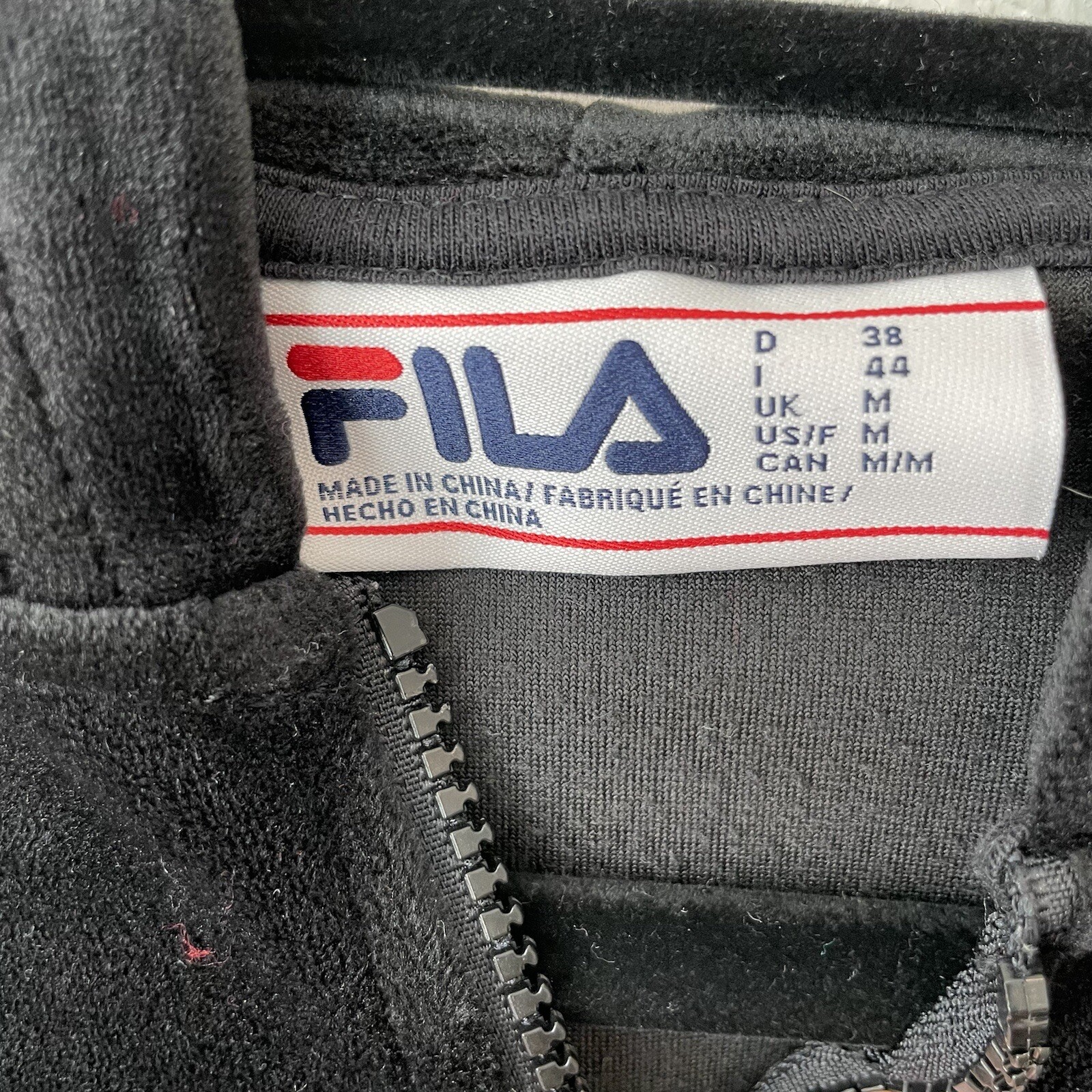 FILA Women's Size Medium Black Half Zip Long Sleeve Velour Pullover Hoodie