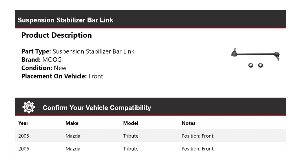Barra estabilizadora de suspensión delantera MOOG para Mazda Tribute 2005-2006 Foto 2 de 4