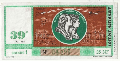 1962 France National Lottery ticket note Read Description lot