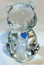 Vtg Fenton Art Glass Birthstone September Bear w Blue heart Figurine/Paperweight