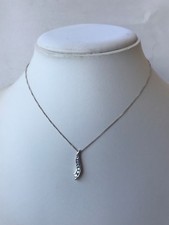 Sterling silver 925 chain necklace & wave abstract cz cubic zirconia pendant