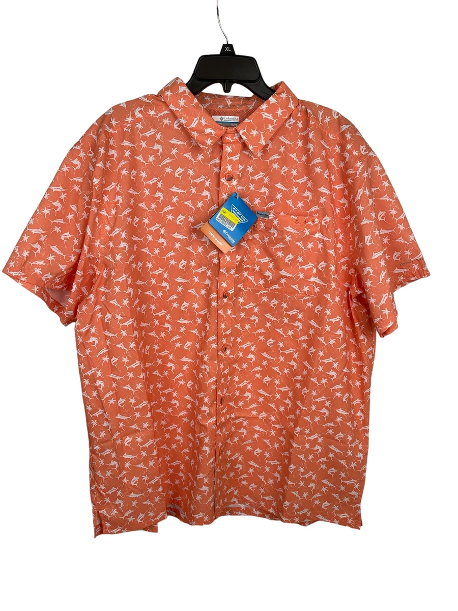 COLUMBIA Men s Orange Super Bluefin Winds Camp Shirt XL eBay