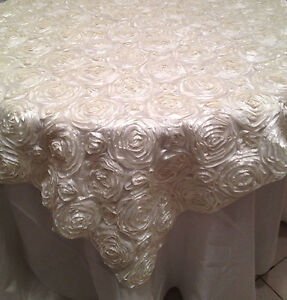 10 Champagne Rosette Satin Overlays 54"x54" Tablecloths Table Cover Ribbon Rose