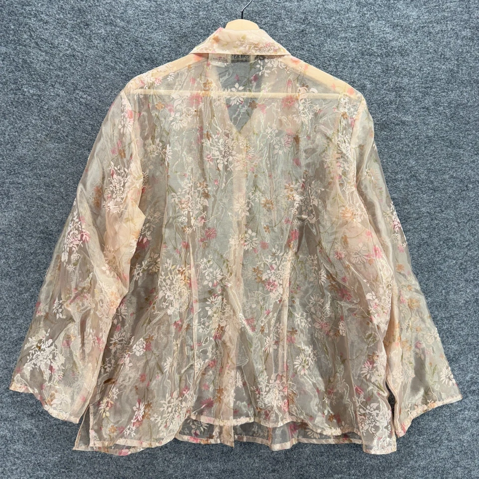 Camisa Selene Mujer 2X Plus Beige Floral Cuello Abotonado Manga Larga Transparente Foto 2 de 4