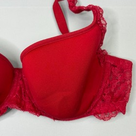 La Perla Bra 32D SZ 1 Red Lightly Lined Cup Underwire Lace Adjustable Strap