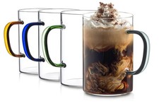 Clear Glass Coffee Mugs Set of 4 &ndash; 17 Ounces, - Colored Handels