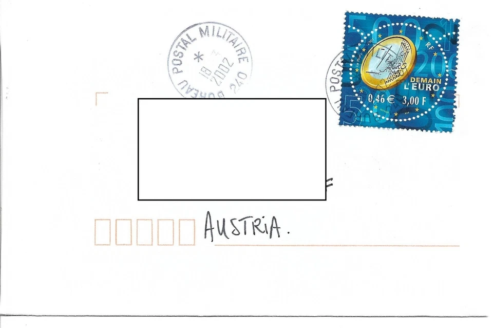 1980y: France 2002, Euro-Einführung, Militärpost ISAF Afghanistan to Autriche - Bild 1 von 1