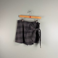 Abercrombie Fitch Pleated Faux Wrap Plaid Mini Skort Womens MED Academia Grey