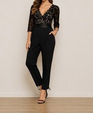 Eliza J Black Lace Top 3/4 Sleeve Jumpsuit Size 12 Cocktail Wedding