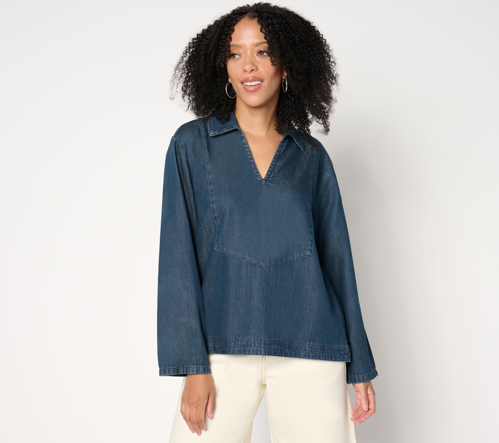 Me by Jennie Garth Women's Top Sz XL Eden Drapey Denim Popover Blue A663652