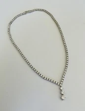 FAS Signed Sterling Silver Y-Drop Cubic Zirconia Link Tennis Necklace 16”