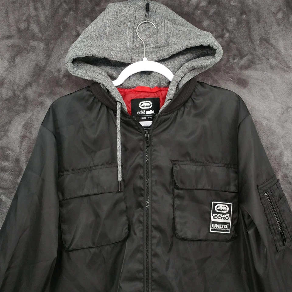 Chaqueta Ecko Unltd Con Capucha Cremallera Completa Estilo Satinado Poliéster Negra Para Hombre Grande Foto 2 de 4