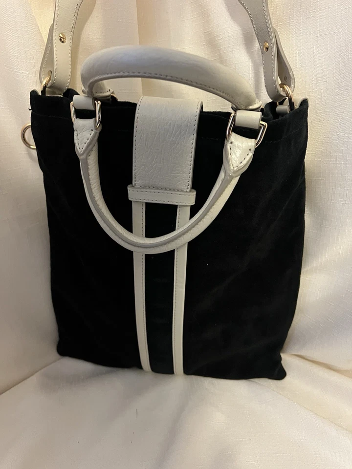 Mayle La женский черный замши и кремовой кожи сумочка наплечная сумка с короткими ручками - Изображение 3 из 4