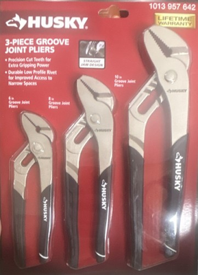 #ad Husky 3 Piece Groove Joint Pliers Set Adjustable Cushion Grip 6 8 10 in $15.99