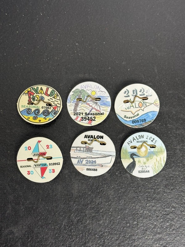 Seasonal Beach Tags- AVALON NJ- Years 20,21,22,23,24,25, Lot of 6 Used