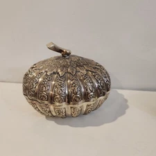 Pumpkin Trinket Box Candy Dish Highlands Silver Plate Non-Tarnish 2 Tone