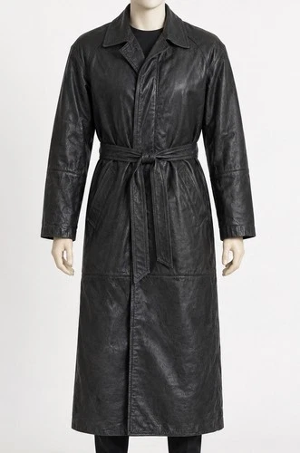 Perry Ellis Sport Men’s Vintage Full Length Genuine Leather and Fur Trench Coat image 2