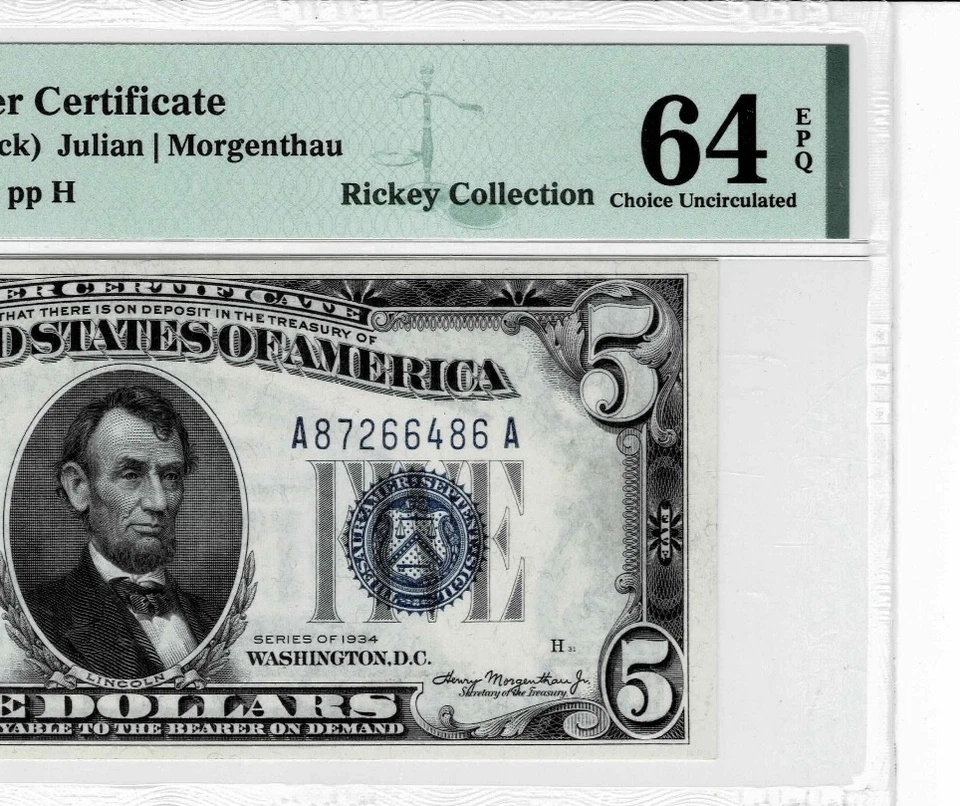 1934 $5 Silver Certificate note--fr.1650--AA Block--PMG CU 64 EPQ - Image 4 of 4