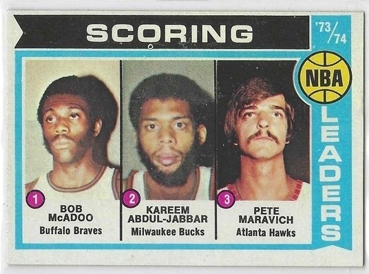 1974-75 TOPPS NBA SCORING LEADERS CARD (ABDUL-JABBAR/MARAVICH/McADOO) #144