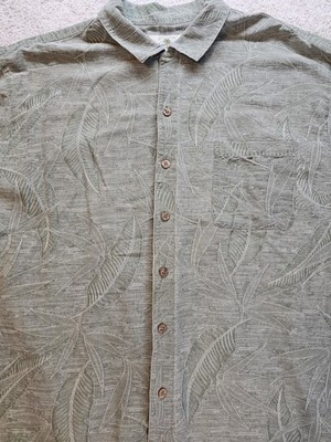Island Shores Washable Silk Hawaiian Shirt Mens XXL Green Resort Wear Aloha