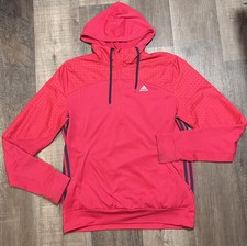 Adidas quarter zip pink hooded jacket womens size large athletic hiking biking