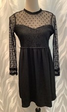 Zara Sheer Mesh Black Fit & Flare Babydoll Mini Dress S