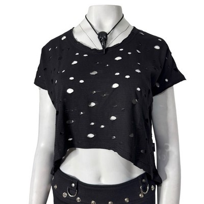 TRIPP BLACK BULLET SHOT HOLES DECAYED WITCH CROP TANK TOP SHIRT BIKER GOTHIC