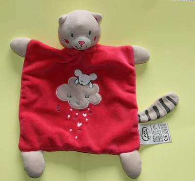 MOTS D'ENFANTS DOUDOU CHAT PLAT ROSE SOURIS COEUR NUAGE ETAT NEUF - Photo 1/2