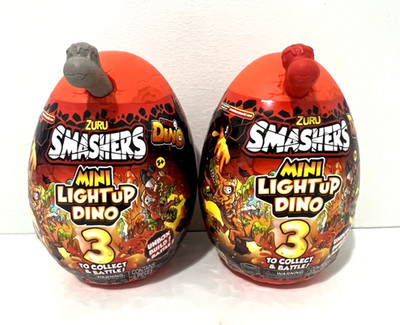 LOT OF 2 ZURU SMASHERS MINI LIGHT UP DINO SERIES 4 PLAY SET GRAY & RED BONE NEW!