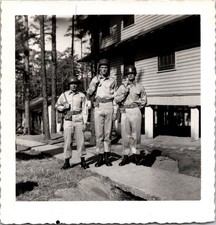 Vintage 1950s Black  White Photo 3 US Army Soldiers Military Training Camp