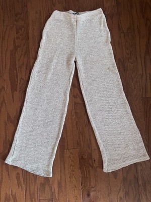 Zara Metallic Knit Wide Leg Sweater Pants Cream Gold Thread Small Beach Lounge