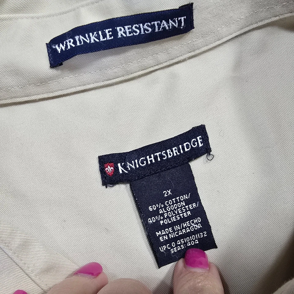 Knightsbridge Tan Cream Shirt Classic Long Sleeves Button Down Men's Size 2X Top - Image 4 of 4