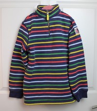 Boy's Mini Boden Navy Multicolor Stripe Quarter Zip Mock Neck Pullover Sz 11-12