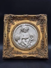 Enrico Braga Perfugium Regibus Marble Cherub Relief/Gilt Frame/Italy/c.1880