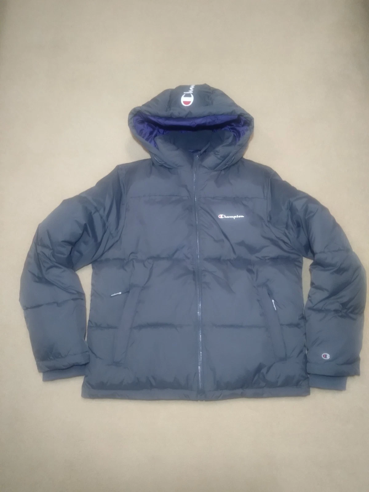 Champion Men's Size Small Quilted Puffer Jacket Hooded Zipped Pockets Grey NEW
